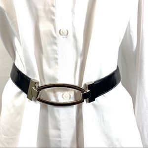 Adjustable Black Belt with Silver Buckle